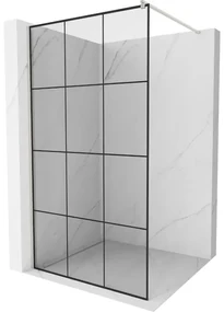 Mexen Kioto, sprchová zástena Walk-In 100 x 200 cm, 8mm číre sklo čierny vzor, brúsená oceľ profil, 800-100-101-97-77