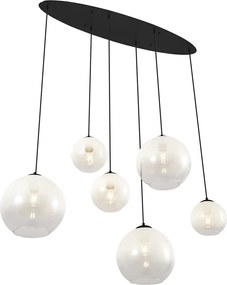 Moderné závesné svietidlo čierne s bielym sklom obdĺžnikové 6-svetiel - Misty