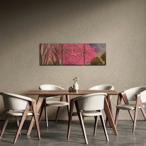 Obraz rozkvitnutých stromov (s hodinami) (90x30 cm)