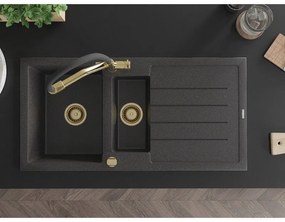 Mexen Andres, granitový drez 1000x500x200 mm, 1,5-komorový a drezová batéria Duo, čierna škvrnitá, 6515-76-671701-57-G