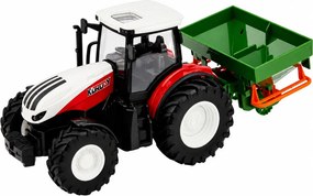 LEAN Toys Poľnohospodársky traktor so sejacím zariadením, diaľkovo ovládaný RC, s červenými svetlami, mierka 1:24