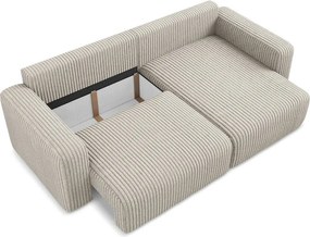 Béžová menčestrová rozkladacia/s úložným priestorom rohová pohovka (pravý roh/s leňoškou) Kona – Makamii