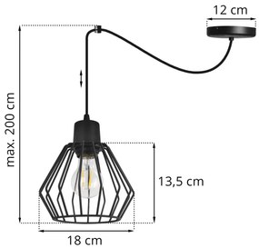 Závesné svietidlo NUVOLA SPIDER 2, 1x čierne drôtené tienidlo