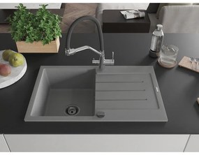 Mexen Bruno, 1-komorový granitový drez 795x495x200 mm a drezová batéria Duo, šedá, 6513-71-671701-07-B