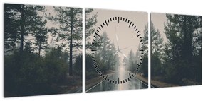 Obraz cesty v daždi (s hodinami) (90x30 cm)