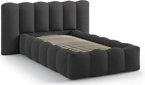 Antracitová čalúnená jednolôžková posteľ s úložným priestorom s roštom 90x200 cm Lupine – Micadoni