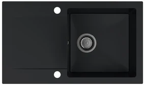 Sink Quality Ferrum, kuchynský granitový drez 770x450x190 mm + čierny sifón, čierna, SKQ-FER.C.1KDO.XB