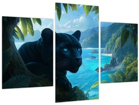 Obraz - Čierny panter v džungli (90x60 cm)