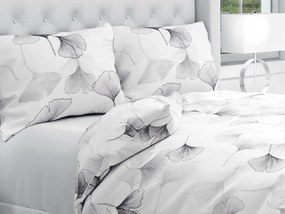 Biante Bavlnené posteľné obliečky Sandra SA-512 Sivo-biele ginkgo listy na bielom Predĺžené 140x220 a 70x90 cm