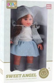 LEAN Toys Bábika v modrých šatách s čiapkou, svetríkom a rukavicami 36,5 cm