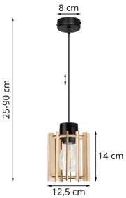 Závesné svietidlo Timber 7, 1x drevené tienidlo