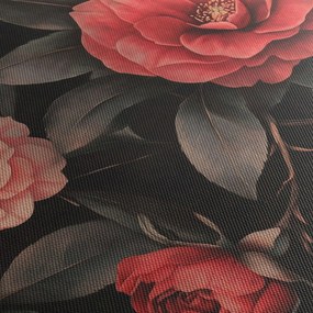 Obraz - Červené kvety na tmavom pozadí (s hodinami) (90x30 cm)