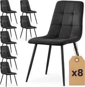 Sada ôsmich jedálenských stoličiek NERO zamatové, čierne / čierne nohy (8 ks)