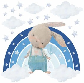 Gario Detská nálepka na stenu Zajačik na dúhe s hviezdami Farba: Modrá