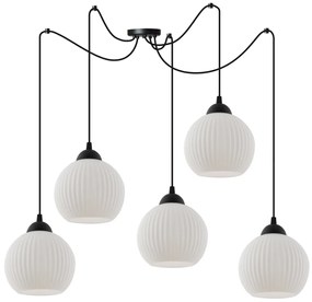 Závesné svietidlo Riffle Round Spider, 5x biele sklenené tienidlo, b