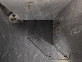 Mexen Lunar, L pravý výklopný päťuholníkový sprchový kút 80 x 100 cm, 8mm číre sklo, zlatý matný profil, 831L-080P-100L-55-00-P