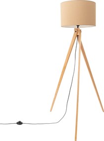 Stojacia lampa Natt, 1x béžové textilné tienidlo, drevo