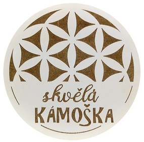 AMADEA Drevený podtácok okrúhly text "skvelá kamoška", priemer 10,5 cm, český výrobok