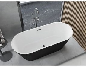 Mexen Yara, voľne stojaca ryhovaná vaňa 170 x 75 cm, biela-čierna, grafitový prepad, 52861707575-95