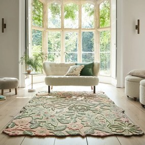 Zelený ručne tkaný vlnený koberec 160x230 cm Bryony Shaped Floral – Flair Rugs
