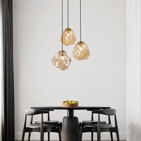 Závesný luster na lanku CRISTAL 3xE14/15W/230V mosadz/dymová béžová