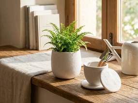 Dvojdielna keramická sada šálky a nádobky NEST 10 cm, biela