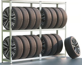 Regál na pneumatiky TYRE, 120x40x180cm, max 795kg, strieborná / bledohnedá Jurhan