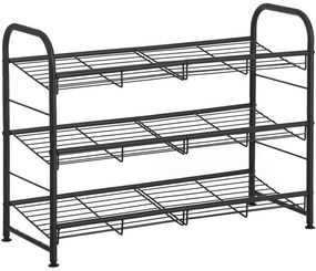 Stohovateľný botník, 3-úrovňový stojan na topánky, čierny