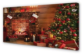 Obraz na plátne Ozdoby na vianočný stromček darčeky ohnisko 120x60 cm