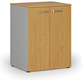Kancelárska skriňa s dverami PRIMO GRAY, 2 police, 800 x 640 x 1027 mm, sivá/buk
