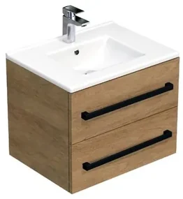 Kúpeľňová skrinka s čiernou úchytkou a umývadlom SAT Cube Way 60x53x46 cm dub Hickory mat CUBE46C602DHMOD