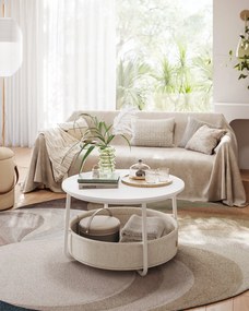 Kruhový konferenčný stolík so skladovaním, matná biela a kamelová hnedá farba