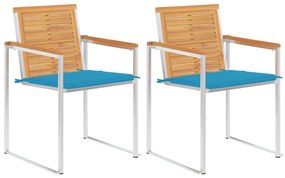Záhradné stoličky so sedákmi 2 ks masívne teakové drevo a oceľ