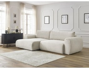 Krémová menčestrová rozkladacia rohová pohovka (ľavý roh) Lucien – Bobochic Paris