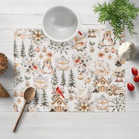 Biante Bavlnené prestieranie na stôl Sandra SA-709 Zimná rozprávka zeleno-hnedá na bielom 30x40 cm