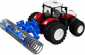 LEAN Toys Traktor s poľnohospodárskym valcom, diaľkovo ovládaný RC, červené svetlá, mierka 1:24