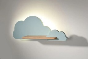 CLX Detské nástenné LED svietidlo s poličkou OLBIA, 5 W, denné biele svetlo, oblak, modrá