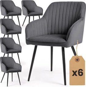 Sada šiestich jedálenských stoličiek FLORENCE zamatové, grafitové / čierne nohy (6 ks)