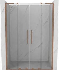 Mexen Velar L Duo, posuvné sprchové dvere do otvoru 150 cm, 8mm číre sklo, medená matná, 871-150-003-02-65