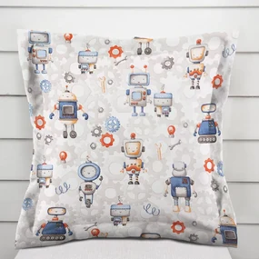 Biante Detská bavlnená obliečka na vankúš s lemom Sandra SA-584 Svet robotov na sivo-bielom 50 x 60 cm