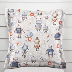 Biante Detská bavlnená obliečka na vankúš s lemom Sandra SA-584 Svet robotov na sivo-bielom 50 x 60 cm