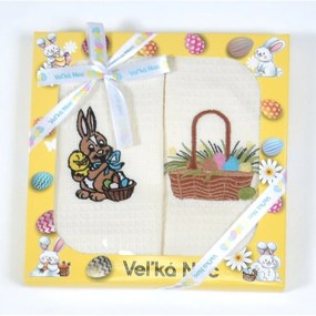 Darčekové balenie 2 ks bavlnených utierok, Veľkonočný zajačik s kuriatkom, 50 x 70 cm