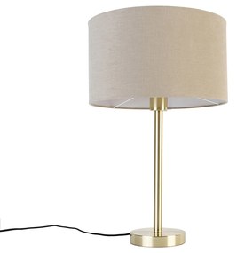 Klasická stolná lampa mosadz s hnedým tienidlom 35 cm - Simplo