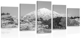 5-dielny obraz hora Fuji v čiernobielom prevedení - 200x100