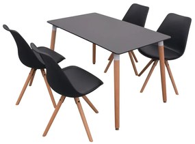 vidaXL 5-dielny set jedálenského stola a stoličiek, čierny