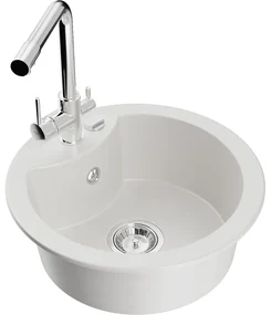 Mexen Diego, 1-komorový granitový drez 488x488x167 mm, chrómová batéria Duero, biela, 6512-20-671600-00