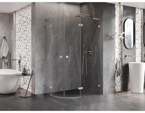 Mexen Lunar, L pravý polkruhový sprchový kút 90 x 80 cm, 8mm číre sklo, oceľový profil, 833L-090P-080L-97-00