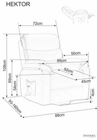 Signal Polohovacie kreslo  HEKTOR M (funkcia masáže a vstávania) syntetická koža. SIVÁ ČAL.210