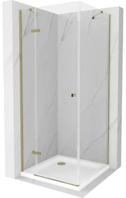Mexen Roma, sprchovací kút 80 (dvere) x 80 (stena) cm, 6mm číre sklo, zlatý profil + slim sprchová vanička 5cm, 854-080-080-50-00-4010