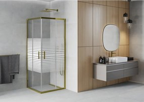 Mexen Rio, štvorcový sprchovací kút s posuvnými dverami 80(dvere) x 80(dvere) x 190 cm, 6mm číre sklo s pásikmi, zlatý profil, 860-080-080-50-20